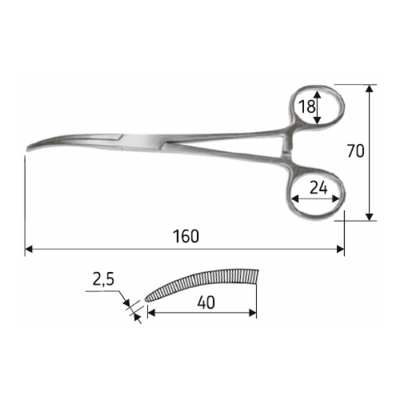 Затискач судинний Rochester-Pean, 16 cм, загнутий, J-17-110, Surgicon.